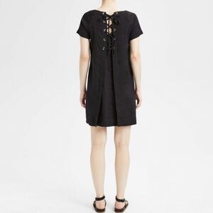 Theory Black 6 S-M Lace-Up Back Short Sleeve Shift Dress